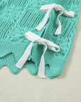 Pointelle Knit Scallop Trim Short Sleeve Sweater