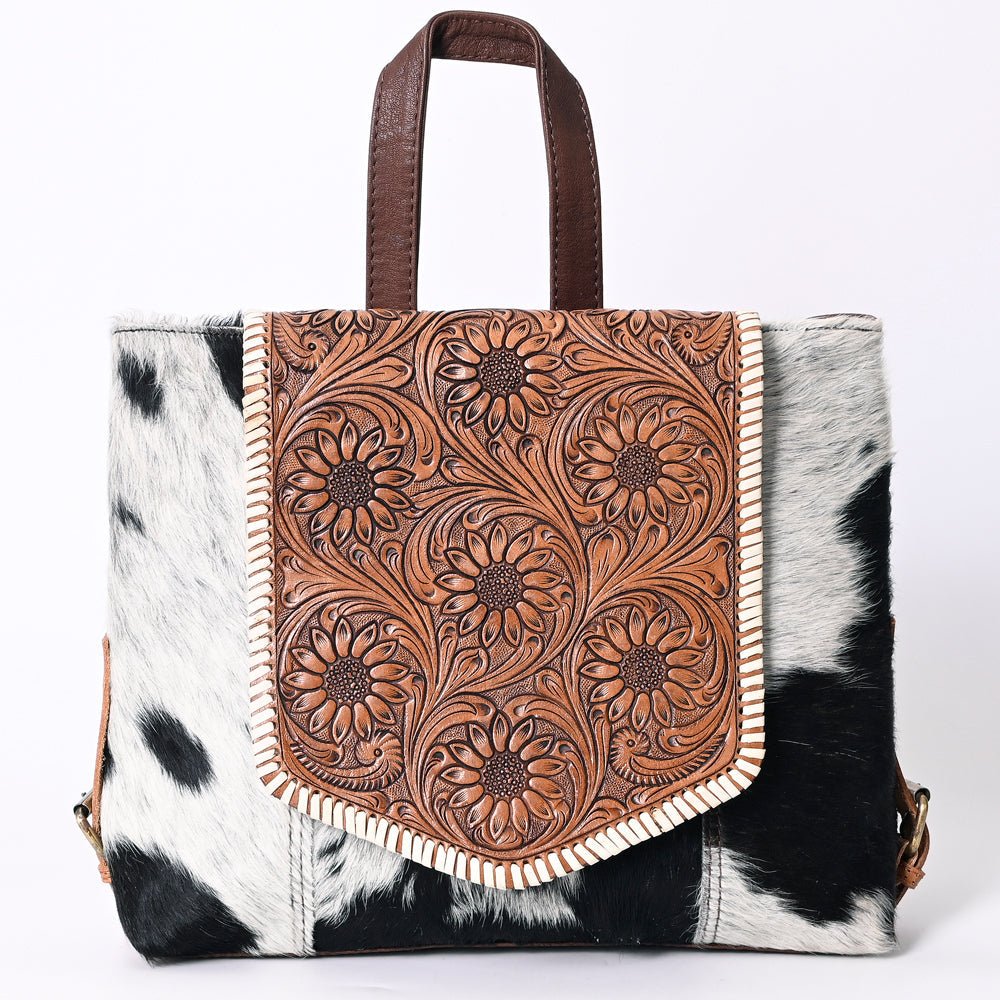 Handcrafted Leather Backpack For Women With Hair On Panels Vegetable Tanned Cowhide