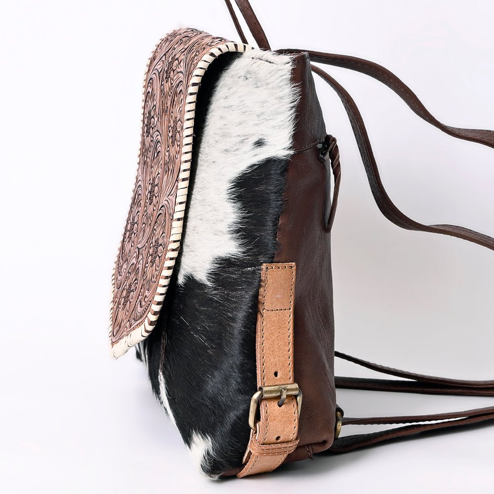 Handcrafted Leather Backpack For Women With Hair On Panels Vegetable Tanned Cowhide