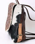 Handcrafted Leather Backpack For Women With Hair On Panels Vegetable Tanned Cowhide