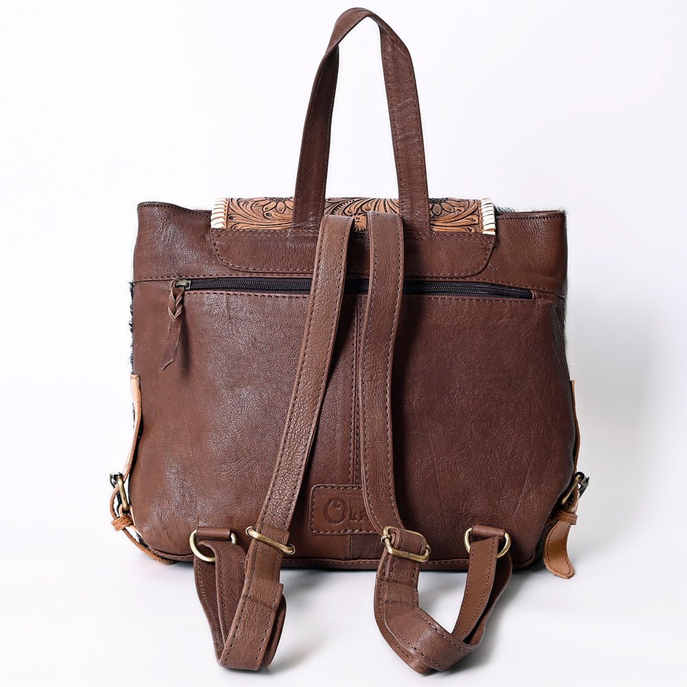 Handcrafted Leather Backpack For Women With Hair On Panels Vegetable Tanned Cowhide