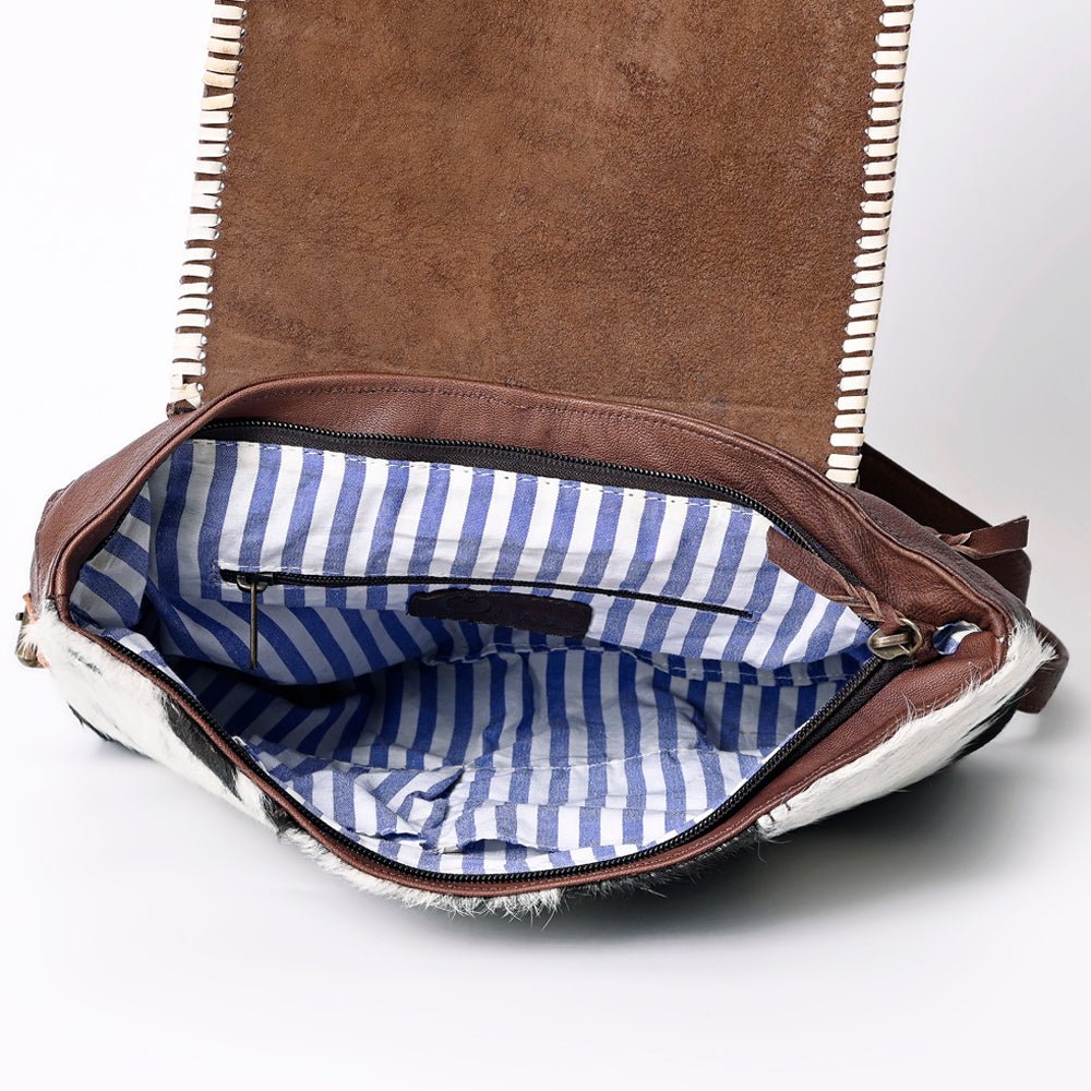 Handcrafted Leather Backpack For Women With Hair On Panels Vegetable Tanned Cowhide