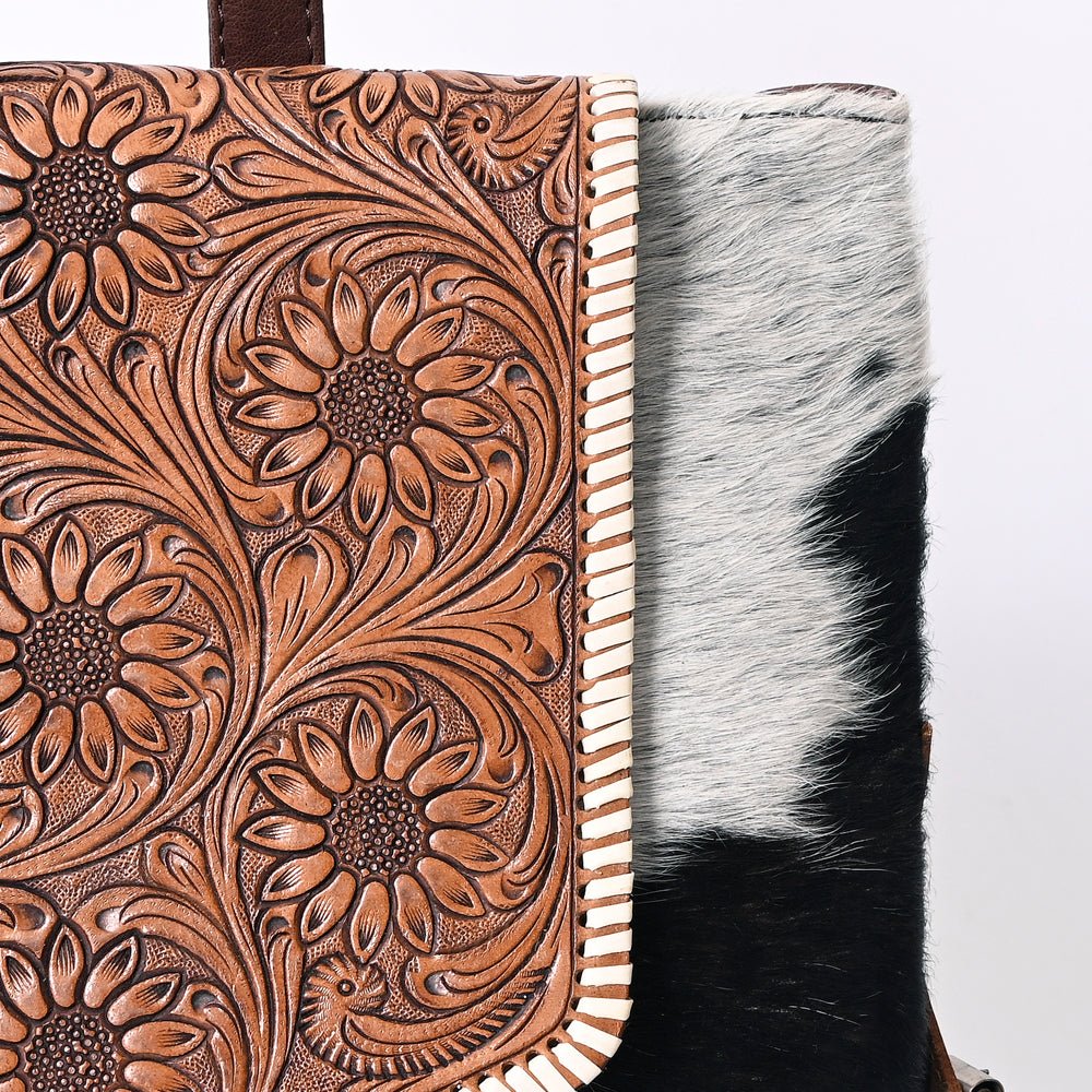 Handcrafted Leather Backpack For Women With Hair On Panels Vegetable Tanned Cowhide
