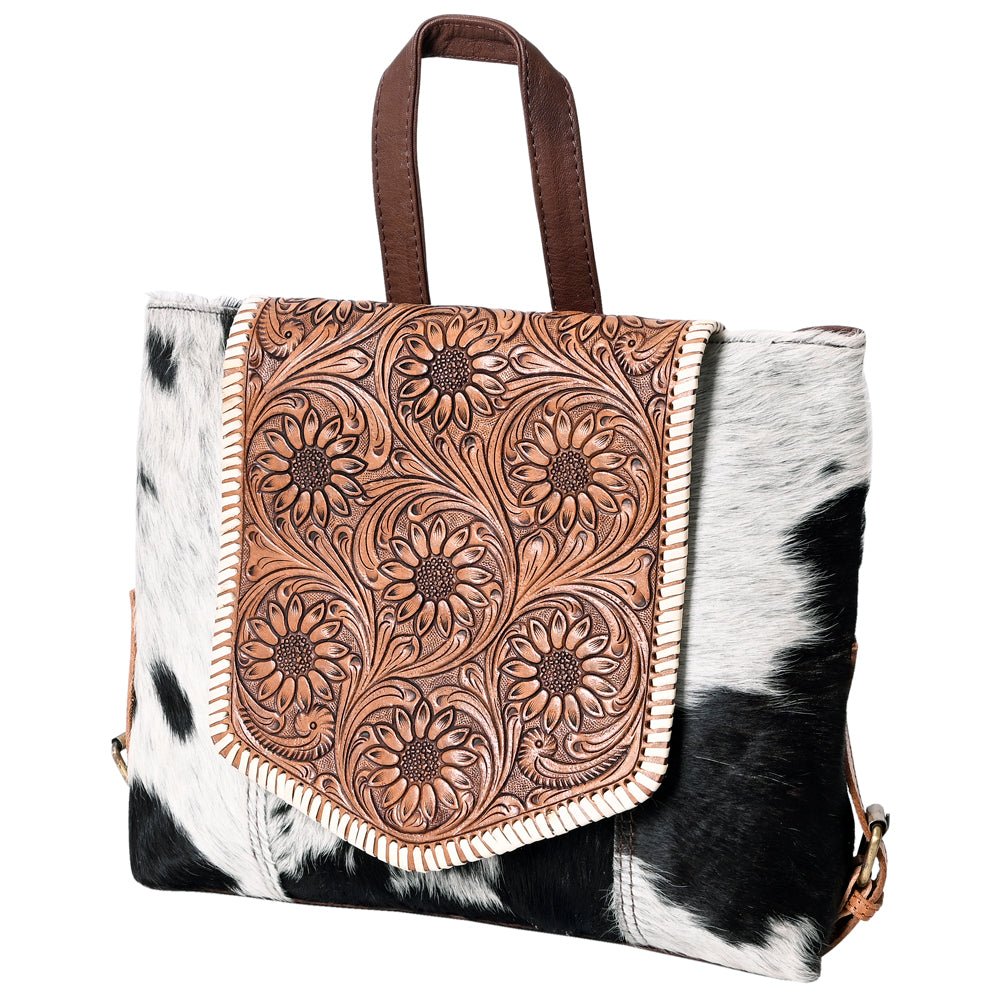 Handcrafted Leather Backpack For Women With Hair On Panels Vegetable Tanned Cowhide