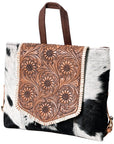 Handcrafted Leather Backpack For Women With Hair On Panels Vegetable Tanned Cowhide