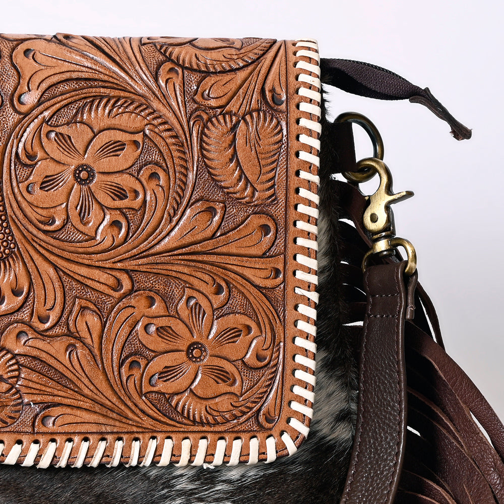 OHLAY KBK129 Cross Body Hand Tooled Hair-On Genuine Leather women bag western Handbag purse