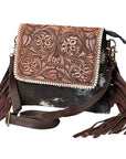 OHLAY KBK129 Cross Body Hand Tooled Hair-On Genuine Leather women bag western Handbag purse