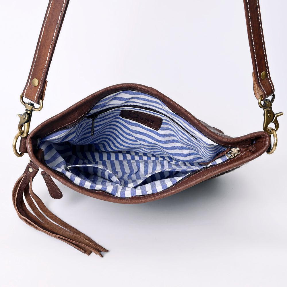 OHLAY MESSENGER Hand Tooled Hair-on Genuine Leather women bag western handbag purse