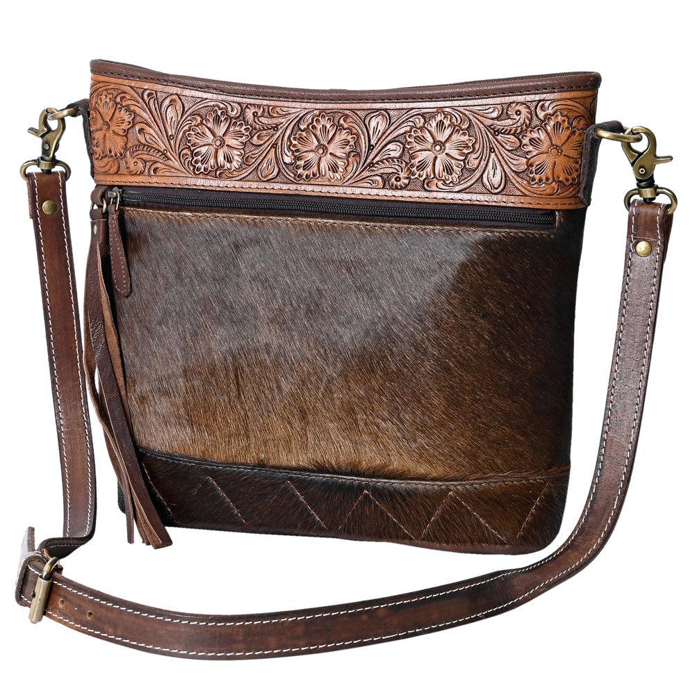 OHLAY MESSENGER Hand Tooled Hair-on Genuine Leather women bag western handbag purse