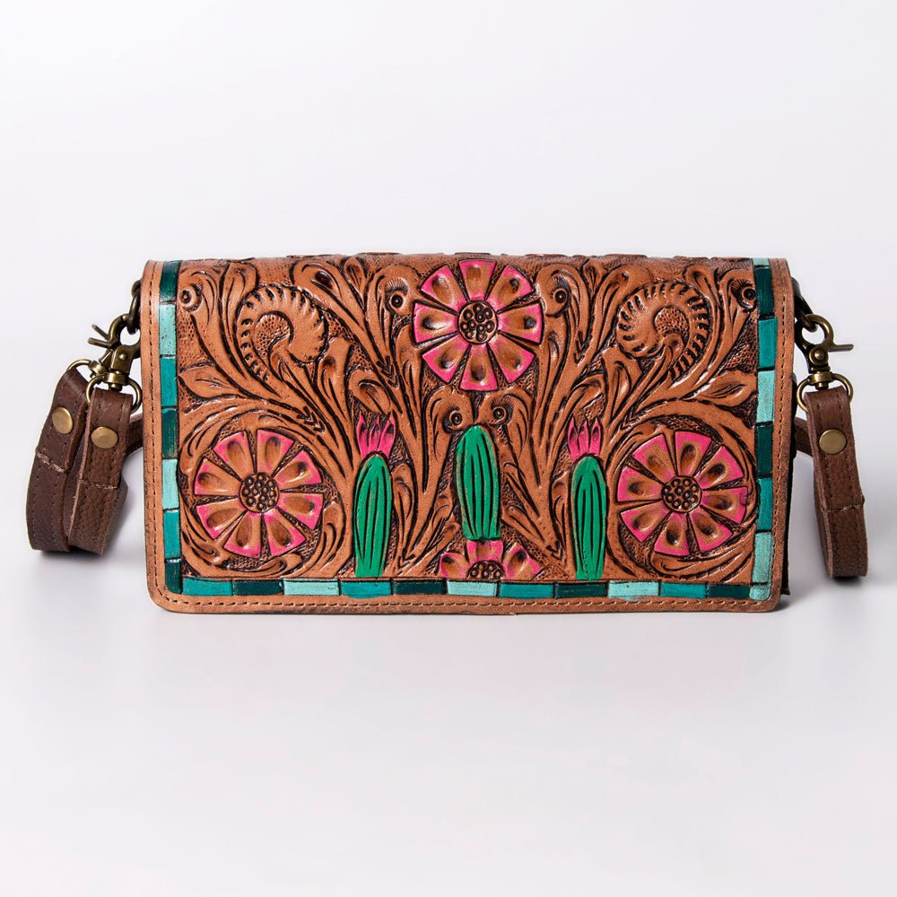 American Darling Organiser Hair-On Hand Tooled Genuine Leather Women Bag Western Handbag Purse