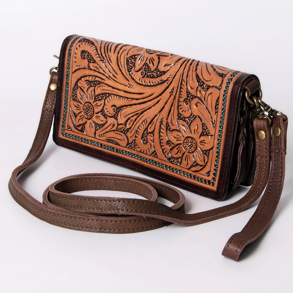 American Darling Organiser Hair-On Hand Tooled Genuine Leather Women Bag Western Handbag Purse