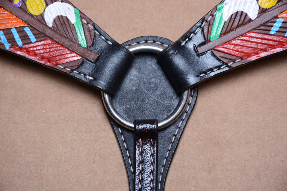 HILASON Western Horse Genuine Leather Printed Breast Collar Black