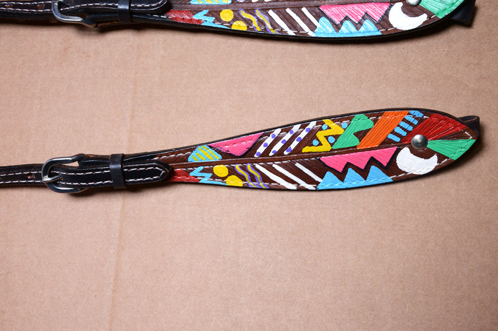 HILASON Western Horse Genuine Leather Printed One Ear Headstall Black