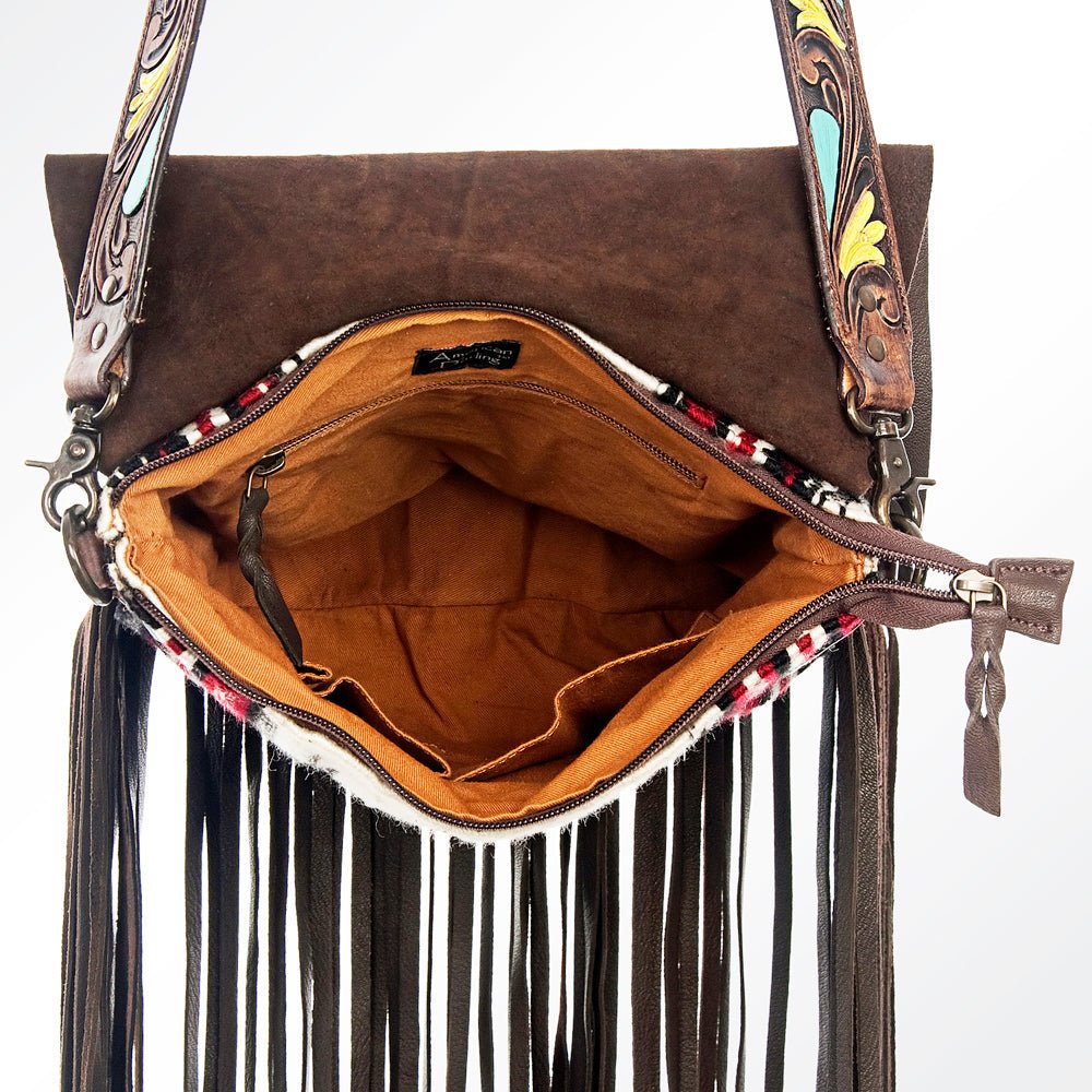 Genuine Leather Crossbody Bag With Saddle Blanket Western