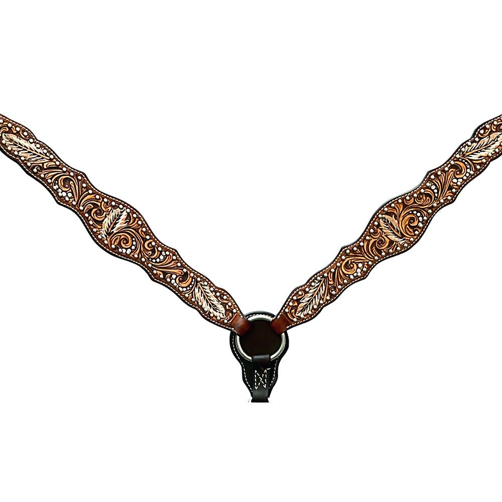 Bar H Equine Genuine Western American Leather Horse Premium Headstall &amp; Breast Collar Set