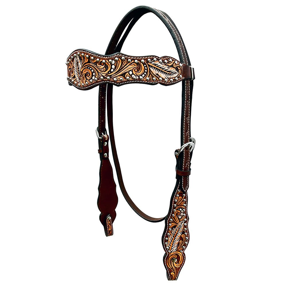 Bar H Equine Genuine Western American Leather Horse Premium Headstall &amp; Breast Collar Set