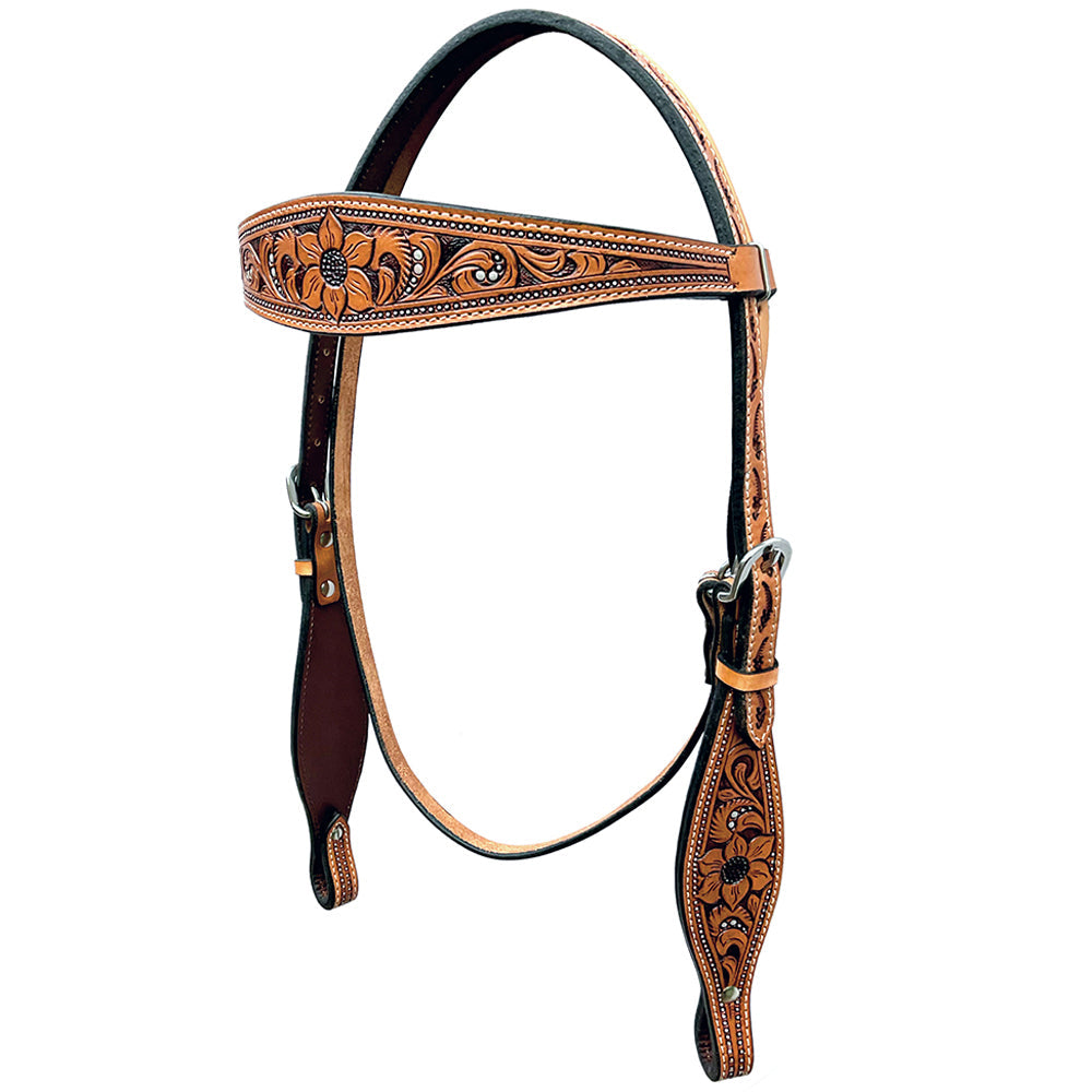 Bar H Equine Genuine Western American Leather Horse Premium Headstall &amp; Breast Collar Set