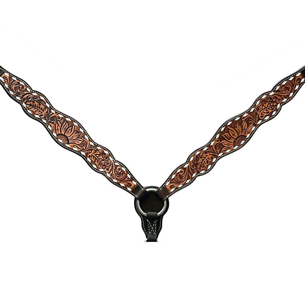 Bar H Equine Genuine Western American Leather Horse Premium Headstall &amp; Breast Collar Set