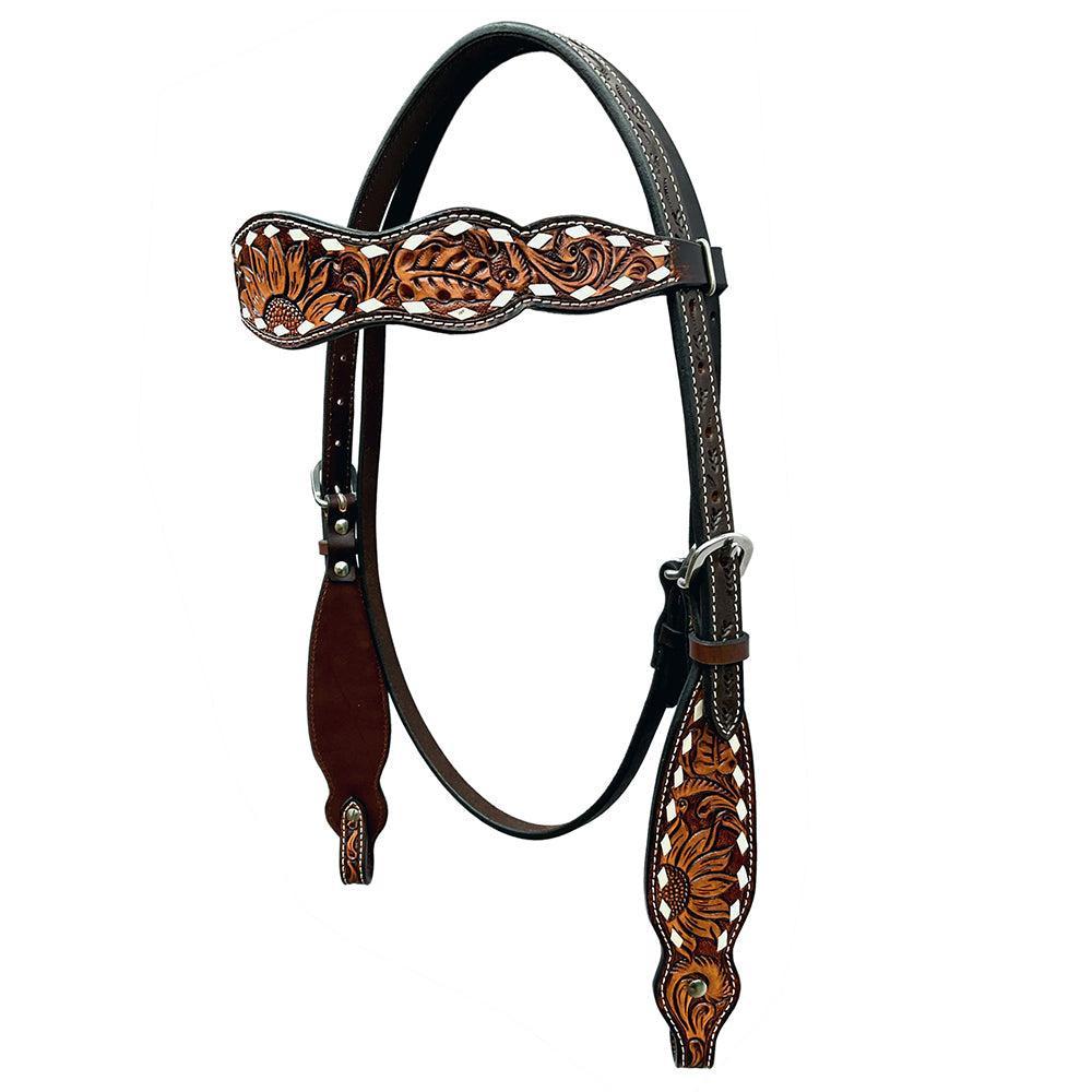 Bar H Equine Genuine Western American Leather Horse Premium Headstall &amp; Breast Collar Set