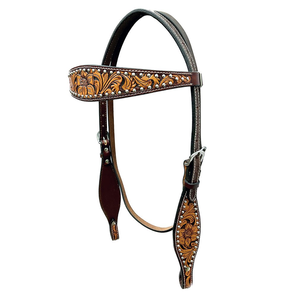 Bar H Equine Genuine Western American Leather Horse Premium Headstall &amp; Breast Collar Set