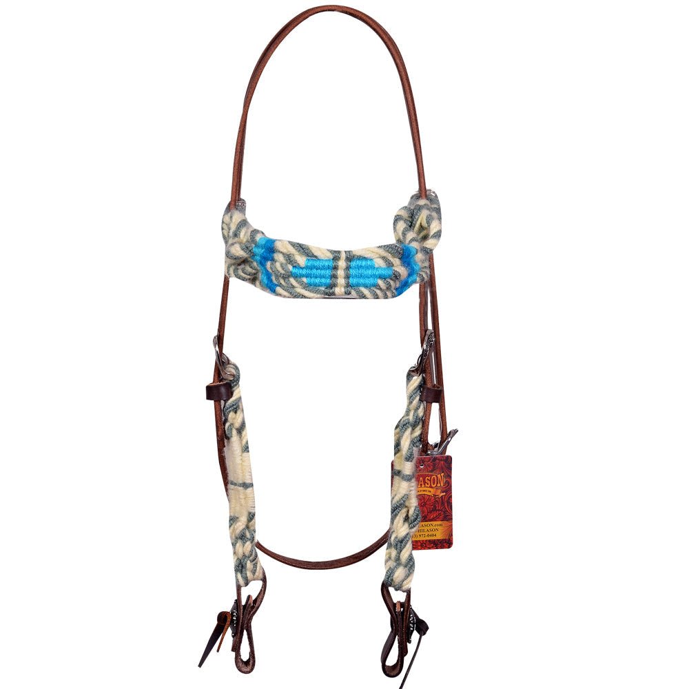 HILASON Western Wool Headstall &amp; Breast Collar Tack Set Grey Turquoise | Leather for Horses