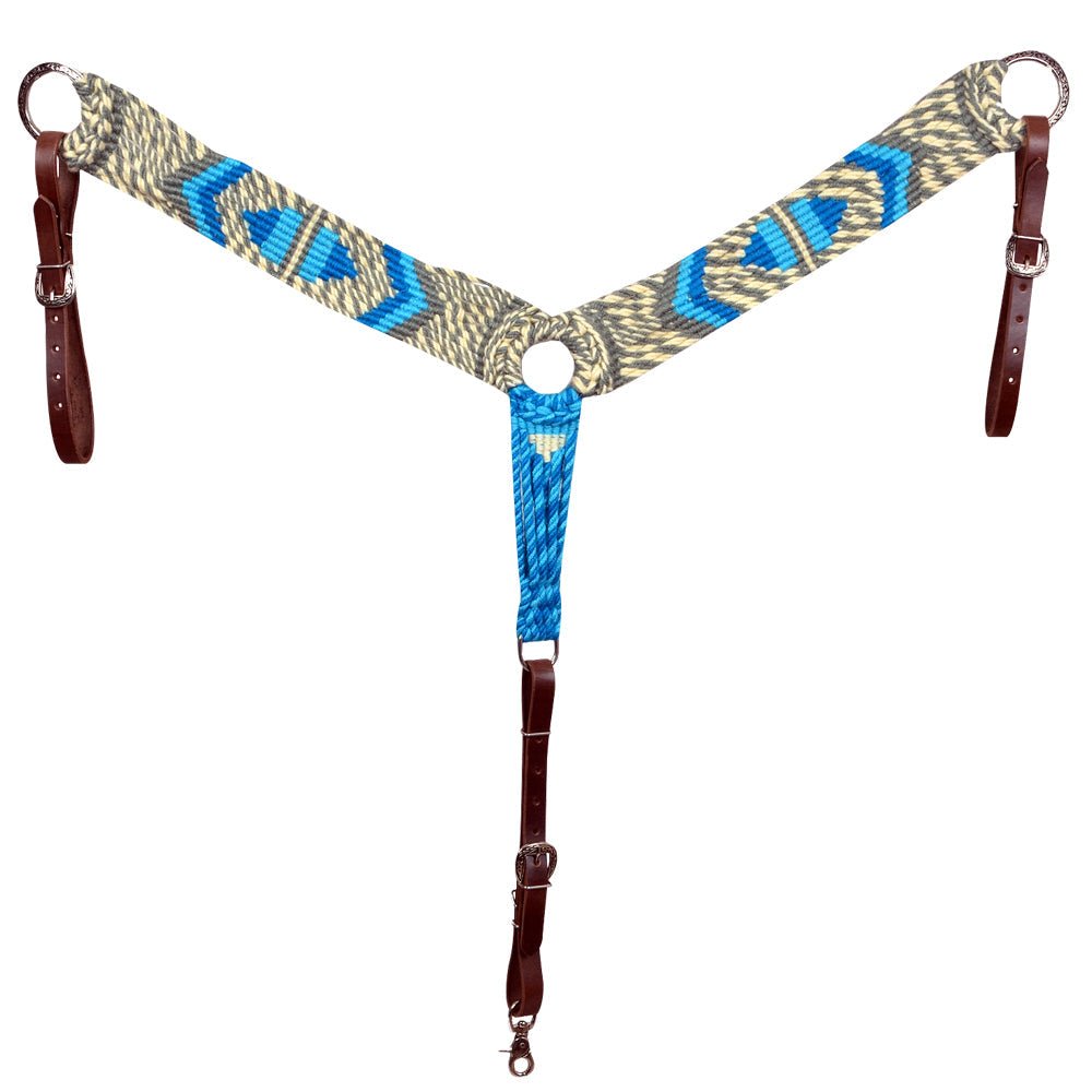HILASON Western Wool Headstall &amp; Breast Collar Tack Set Grey Turquoise | Leather for Horses