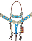 HILASON Western Wool Headstall & Breast Collar Tack Set Grey Turquoise | Leather for Horses
