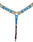 HILASON Western Wool Headstall & Breast Collar Tack Set Grey Turquoise | Leather for Horses