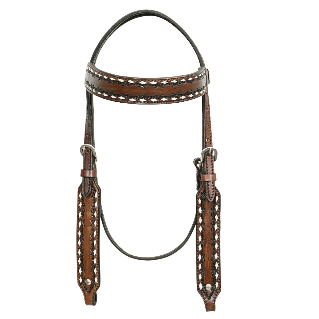 HILASON Western American Leather Horse Headstall &amp; Breast Collar Tack Set Dark Brown With Buckstich