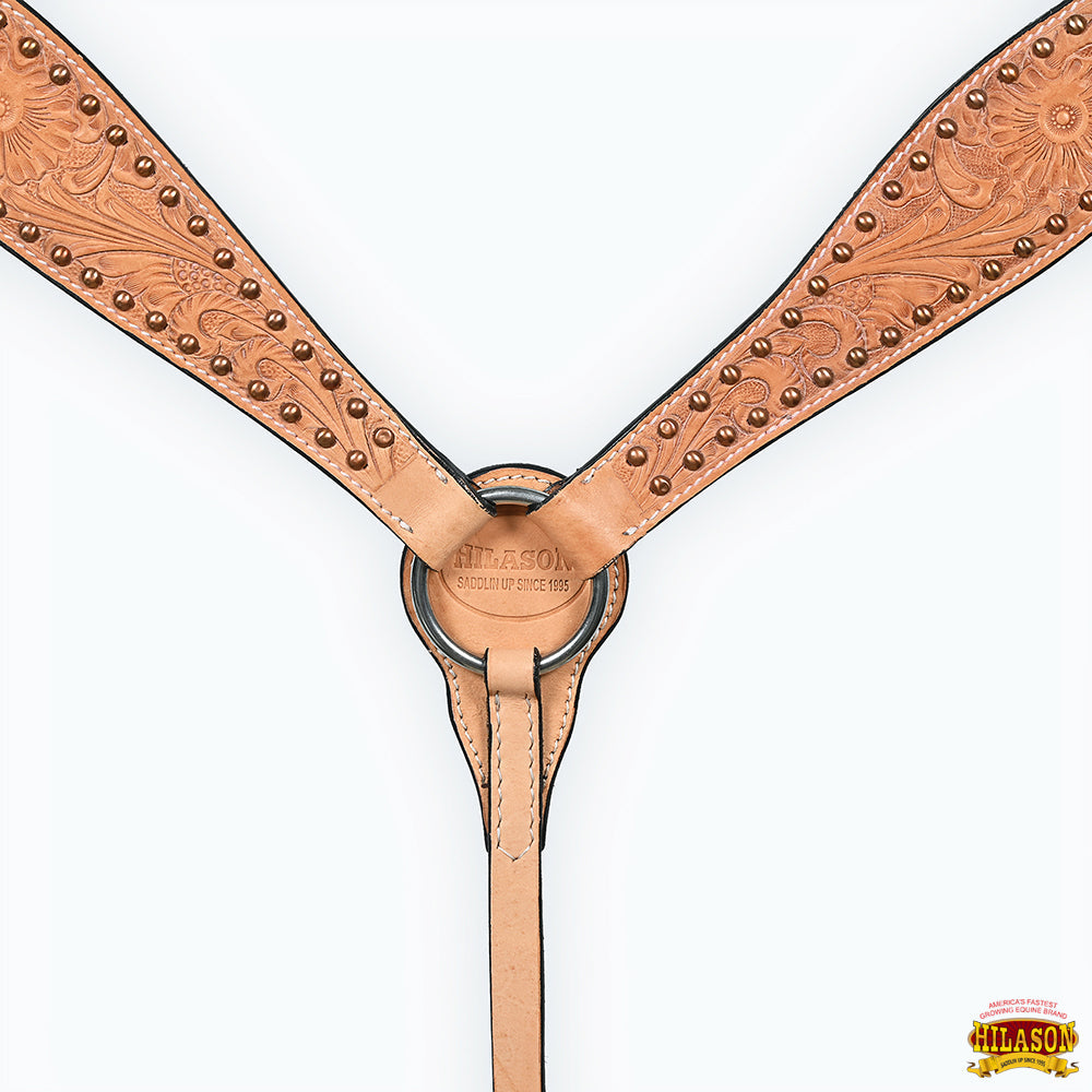 HILASON Western Horse Headstall &amp; Breast Collar American Leather Floral Tan