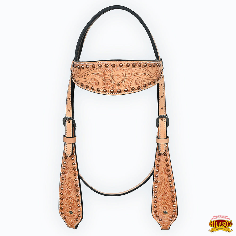HILASON Western Horse Headstall &amp; Breast Collar American Leather Floral Tan