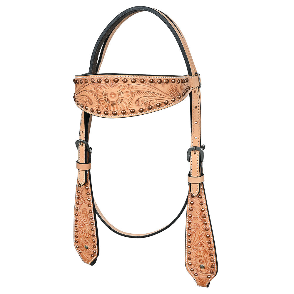 HILASON Western Horse Headstall &amp; Breast Collar American Leather Floral Tan