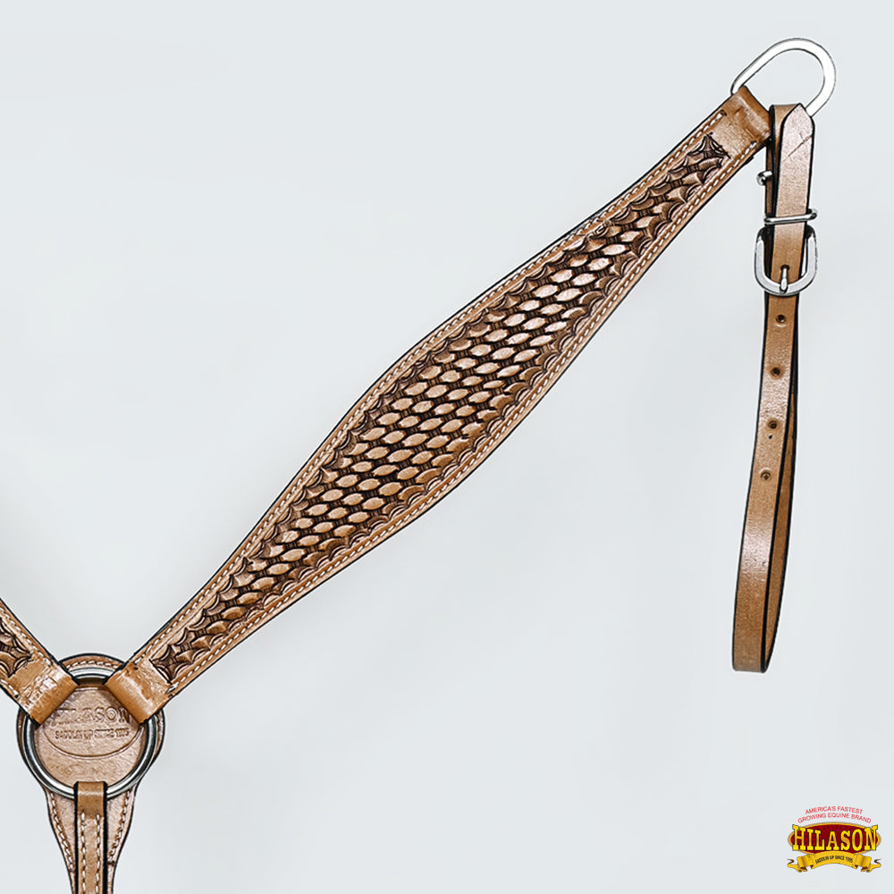 HILASON Western Horse Headstall &amp; Breast Collar American Leather Basket Tan