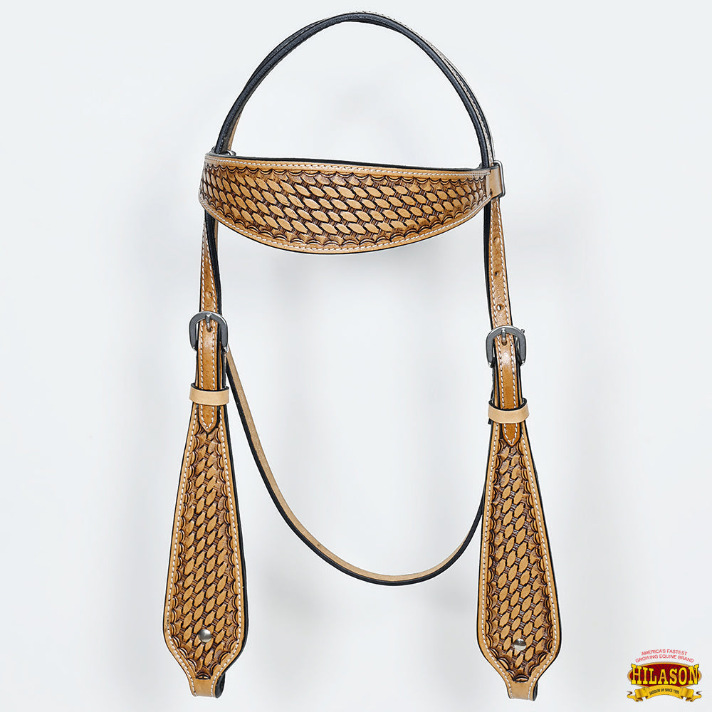 HILASON Western Horse Headstall &amp; Breast Collar American Leather Basket Tan