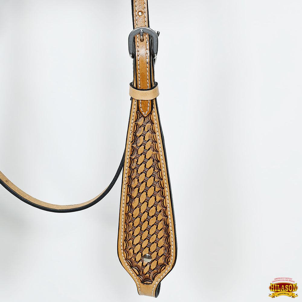 HILASON Western Horse Headstall &amp; Breast Collar American Leather Basket Tan