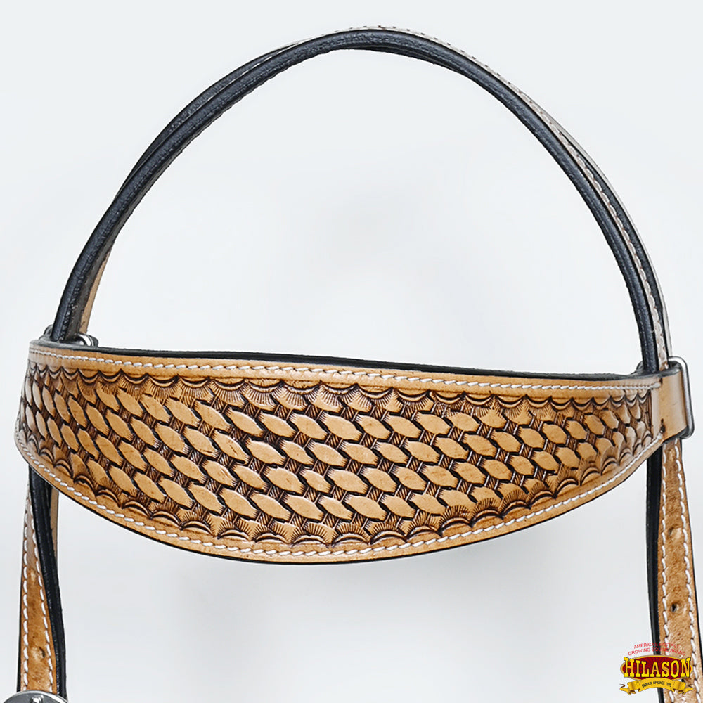HILASON Western Horse Headstall &amp; Breast Collar American Leather Basket Tan