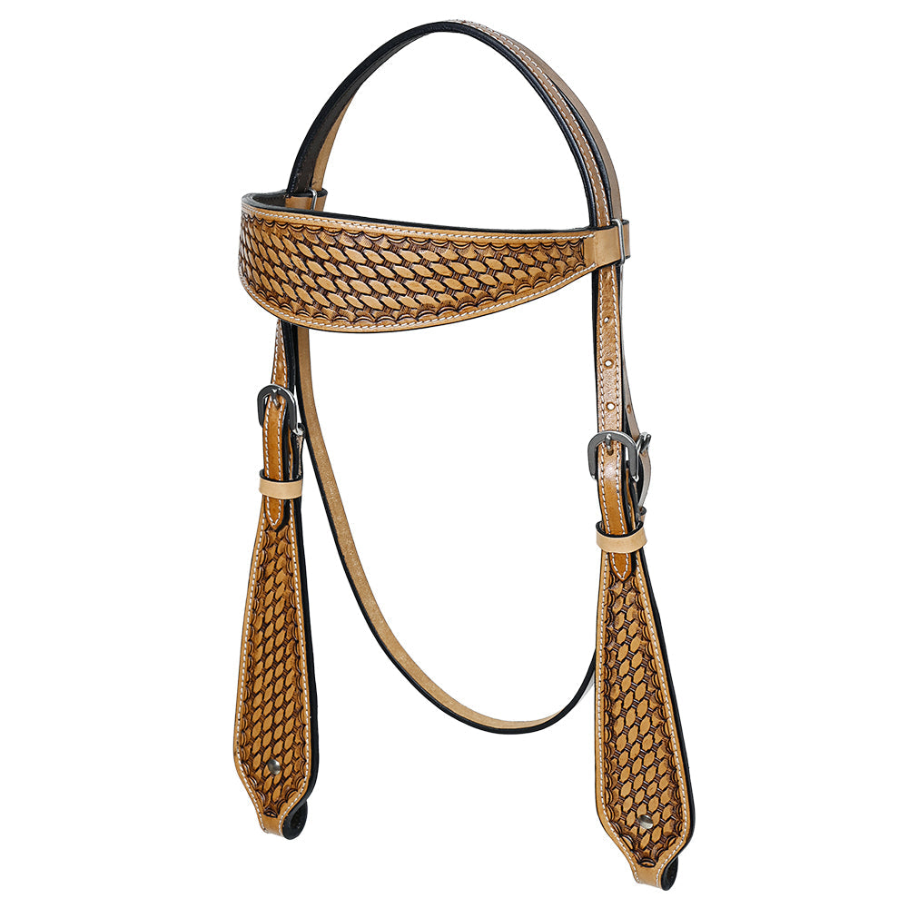 HILASON Western Horse Headstall &amp; Breast Collar American Leather Basket Tan