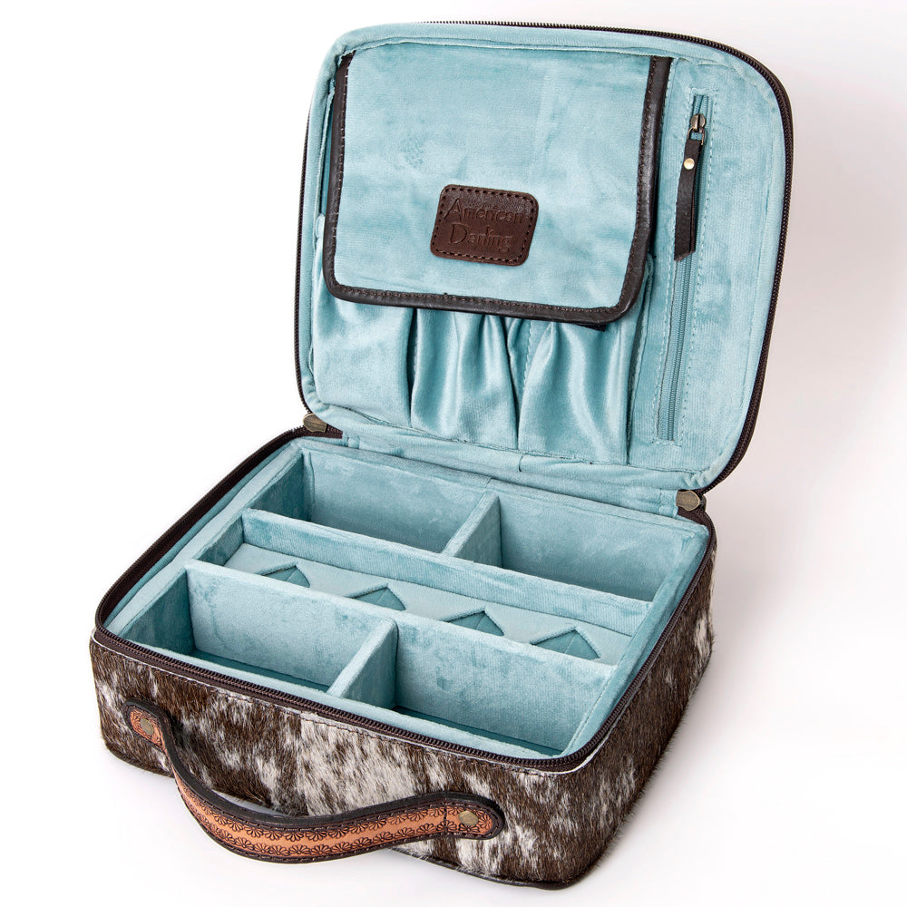 American Darling Jewelry Case Hand Tooled Hair-On Genuine Leather Women Bag Western Handbag Purse