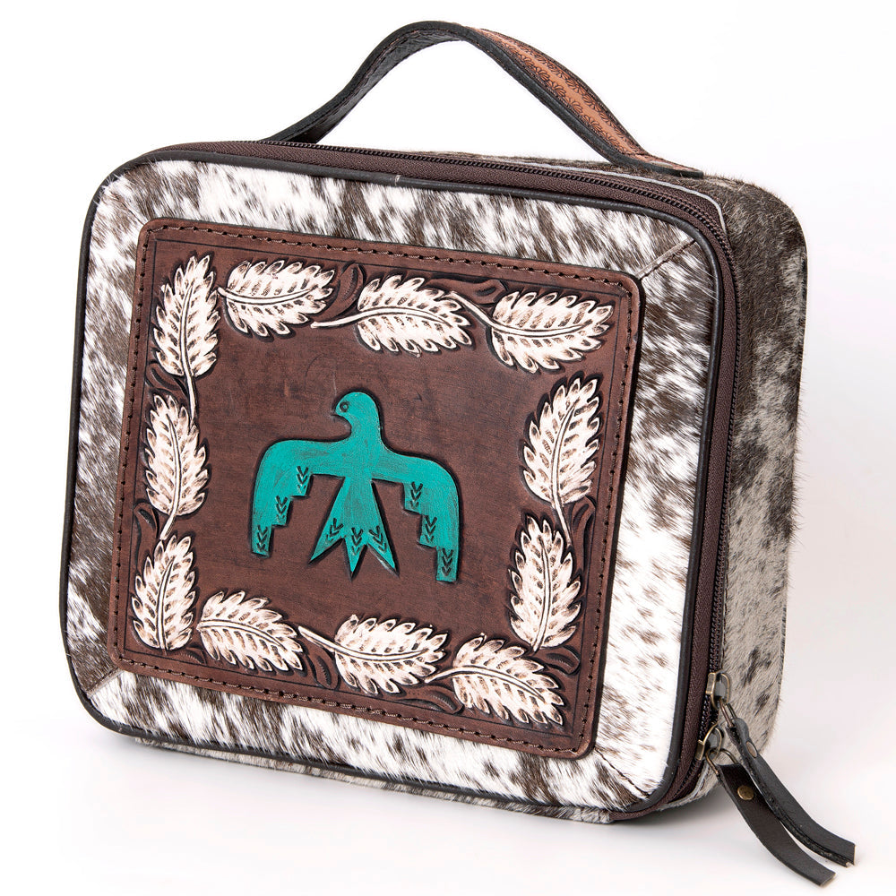 American Darling Jewelry Case Hand Tooled Hair-On Genuine Leather Women Bag Western Handbag Purse
