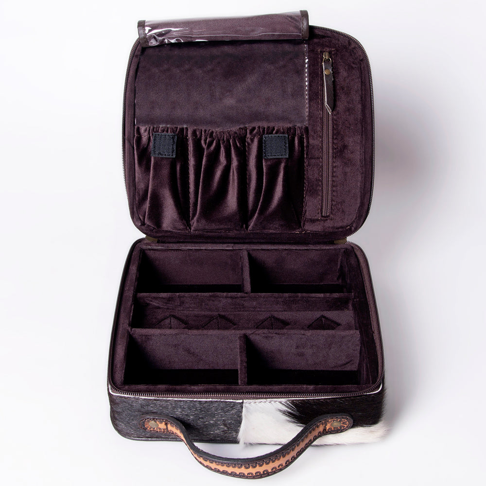 American Darling Jewelry Case Hand Tooled Hair-On Genuine Leather Women Bag Western Handbag Purse