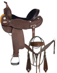 Comfytack Western Horse Barrel Racing Trail Pleasure  American Leather Saddle Tack Set With Reins Brown