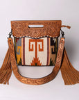 Hand Tooled Saddle Blanket Leather Western Clutch For Women