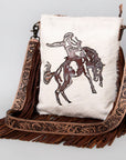 American Darling Messenger Hand Tooled Hair On Genuine Leather Western Women Bag Handbag Purse | Cute