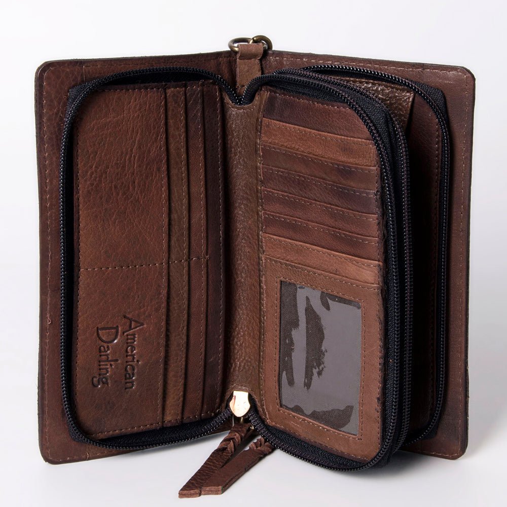 American Darling Organiser Hair-On Hand Tooled Genuine Leather Women Bag Western Handbag Purse