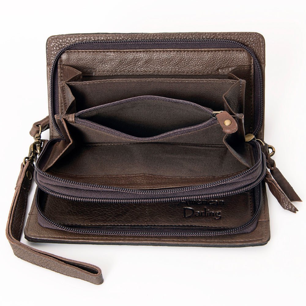American Darling Organiser Hair-On Hand Tooled Genuine Leather Women Bag Western Handbag Purse