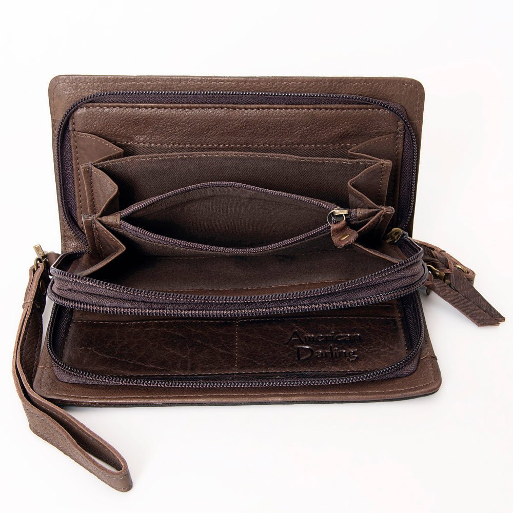 American Darling Organiser Hair-On Hand Tooled Genuine Leather Women Bag Western Handbag Purse