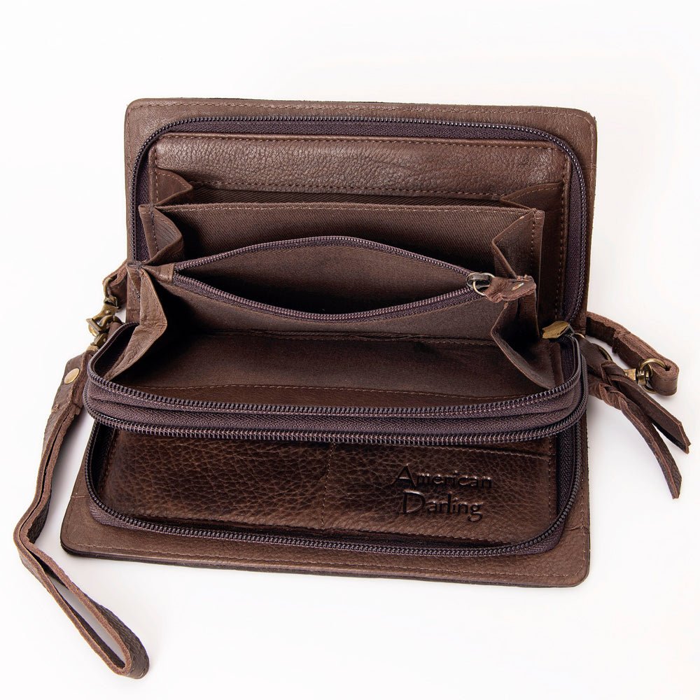 American Darling Organiser Hair-On Hand Tooled Genuine Leather Women Bag Western Handbag Purse