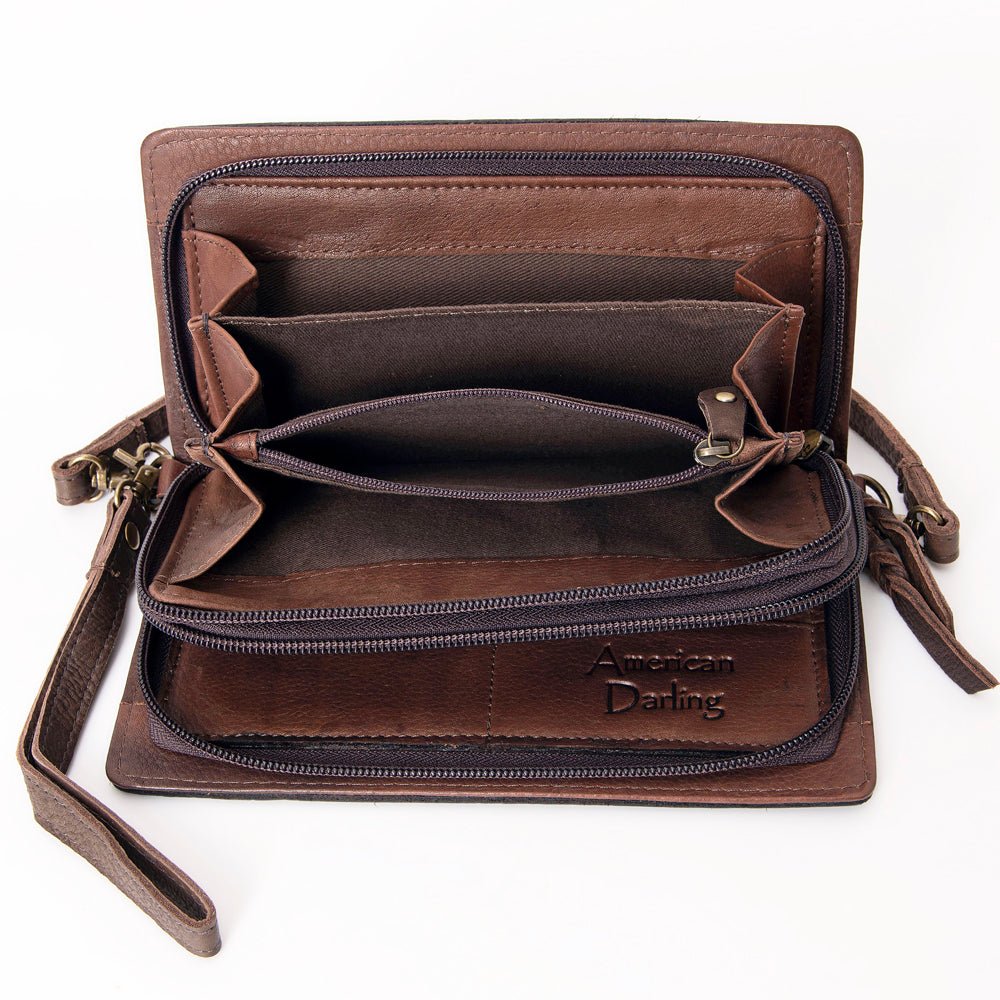 American Darling Organiser Hair-On Hand Tooled Genuine Leather Women Bag Western Handbag Purse