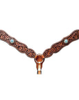 Bar H Equine Horse Genuine Leather Floral Design Breast Collar ,Headstall Brown