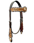 Bar H Equine Horse Genuine Leather Floral Design Breast Collar ,Headstall Brown